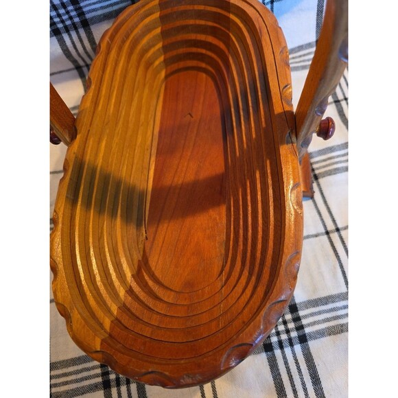 13" Vintage Wood Basket Collapsible Folding Fruit Bread Serving Display Decor - Picture 5 of 11